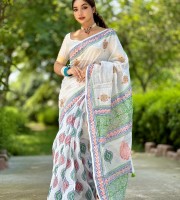 Premium Block Print Cotton Saree-1001